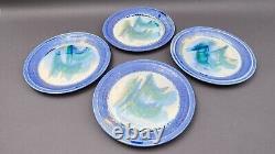 Edgecomb Potters USA Blue Green Glazed Porcelain Dinner Plate Set Of 4