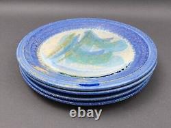 Edgecomb Potters USA Blue Green Glazed Porcelain Dinner Plate Set Of 4