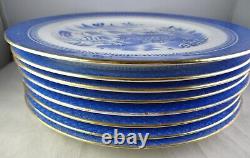 Eight Copeland Porcelain Blue Willow Dinner Plates with Gold Trim #2