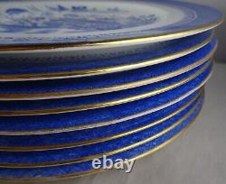 Eight Copeland Porcelain Blue Willow Dinner Plates with Gold Trim #2