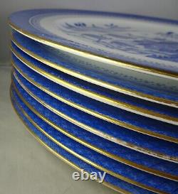 Eight Copeland Porcelain Blue Willow Dinner Plates with Gold Trim #2