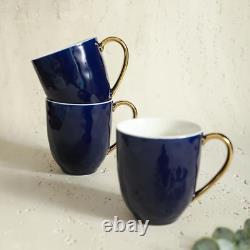 Elegant 16-Piece Porcelain Dinnerware Set for 4 Dark Blue & Gold Rim
