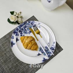 Elegant Blue and White Fine Bone China Dinnerware Set for 4 12 Pieces Elegant Blue and White Fine Bone China Dinnerware Set for 4 12 Pieces
