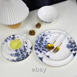 Elegant Blue and White Fine Bone China Dinnerware Set for 4 12 Pieces
