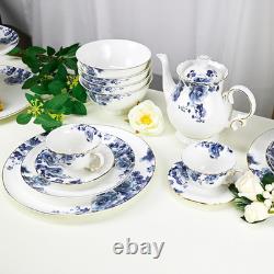 Elegant Blue and White Fine Bone China Dinnerware Set for 4 12 Pieces