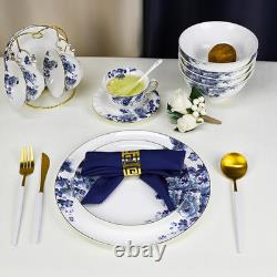 Elegant Blue and White Fine Bone China Dinnerware Set for 4 12 Pieces