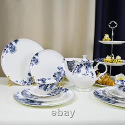 Elegant Blue and White Fine Bone China Dinnerware Set for 4 12 Pieces