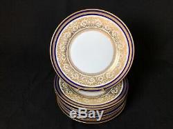 Elegant Set Of 8 HW(Heinrich Winterling) 10&3/4 Dinner Plates 22K Gold Blue