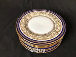 Elegant Set Of 8 HW(Heinrich Winterling) 10&3/4 Dinner Plates 22K Gold Blue