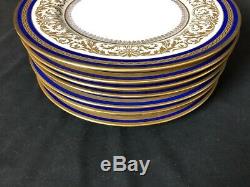 Elegant Set Of 8 HW(Heinrich Winterling) 10&3/4 Dinner Plates 22K Gold Blue