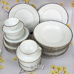 Elegant vintage MS &Staubler Dinner Service for 6. Blue & gilt band edge plates