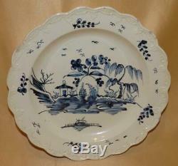English Creamware Handpainted Blue Chinese Pagoda Scene Dinner Plate 1780-1800