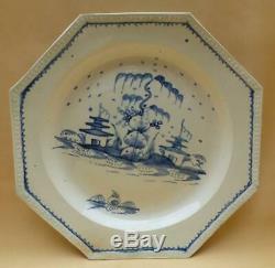 English Creamware Handpainted Blue Chinese Pagoda Scene Dinner Plate 1 1780-1800