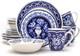 Euro Ceramica Blue Garden 16-Piece Hand-Painted Dinnerware Set for 4