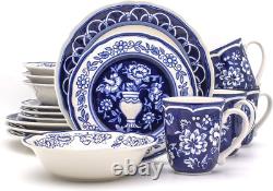Euro Ceramica Blue Garden 16-Piece Hand-Painted Dinnerware Set for 4