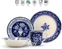 Euro Ceramica Blue Garden 16-Piece Hand-Painted Dinnerware Set for 4