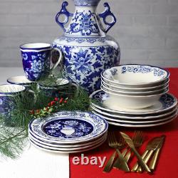 Euro Ceramica Blue Garden 16-Piece Hand-Painted Dinnerware Set for 4