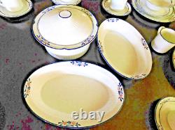Everyday dish set 46 pieces, 8 place settings, 3 Serving dishes white-blue
