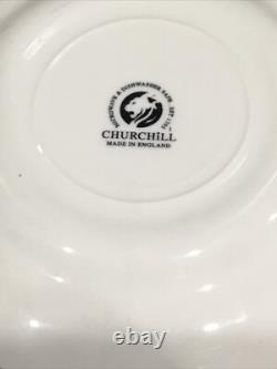 FIVE(5) Churchill England FINLANDIA BLUE WHITE DINNER PLATES EX COND 10D