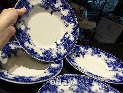 FOUR (4) FLOW BLUE TRANSFERWARE 10 1/2 DINNER PLATES China DISHES VINTAGE