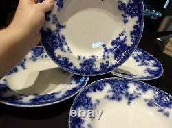 FOUR (4) FLOW BLUE TRANSFERWARE 10 1/2 DINNER PLATES China DISHES VINTAGE