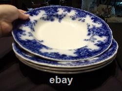 FOUR (4) FLOW BLUE TRANSFERWARE 10 1/2 DINNER PLATES China DISHES VINTAGE