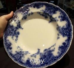 FOUR (4) FLOW BLUE TRANSFERWARE 10 1/2 DINNER PLATES China DISHES VINTAGE