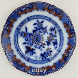 F Morley Ironstone Flow Blue Iron Red 9.5 China Plate Mason Paxton Staffordshire