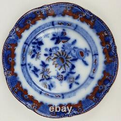 F Morley Ironstone Flow Blue Iron Red 9.5 China Plate Mason Paxton Staffordshire
