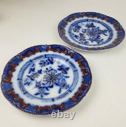 F Morley Ironstone Flow Blue Iron Red 9.5 China Plate Mason Paxton Staffordshire