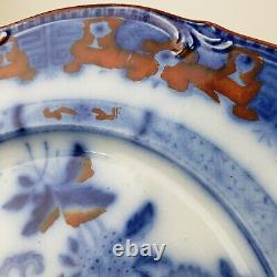 F Morley Ironstone Flow Blue Iron Red 9.5 China Plate Mason Paxton Staffordshire