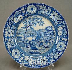 Fallow Deer / Deer and Folly Blue Transferware Staffordshire Dinner Plate C 1820