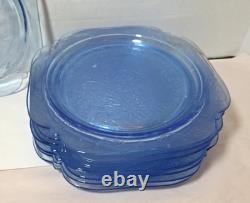 Federal Glass MADRID Blue Scroll Dinner Plate 10½ Depression Glassware Lot of 8