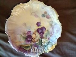 Fine Limoges Hand Painted Plate Blackberries and Floral with Gilt 9 1/2'