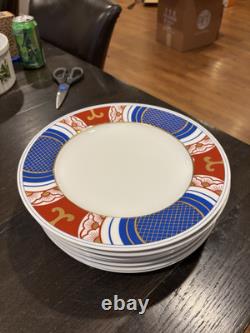 Fitz & Floyd Nishiki Dinner Plate Geometric Blue & Red withGold Set Of 8
