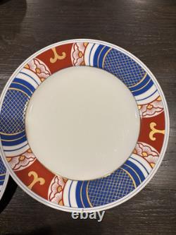 Fitz & Floyd Nishiki Dinner Plate Geometric Blue & Red withGold Set Of 8