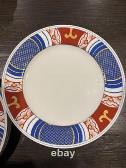 Fitz & Floyd Nishiki Dinner Plate Geometric Blue & Red withGold Set Of 8