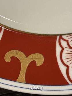 Fitz & Floyd Nishiki Dinner Plate Geometric Blue & Red withGold Set Of 8
