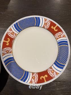 Fitz & Floyd Nishiki Dinner Plate Geometric Blue & Red withGold Set Of 8
