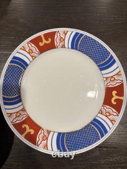 Fitz & Floyd Nishiki Dinner Plate Geometric Blue & Red withGold Set Of 8
