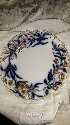 Flow Blue Polychrome Plate by Charles Meigh-Rare Pink Colors