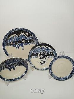 Folk Craft Wolf Plate, Bowl, Salad Plate, Saucer Dinner for 6 (24 Piece Set)