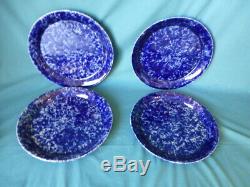Four Vintage Bennington Vermont Potters Blue Agate 10 1/2 Dinner Plates 1660 ya