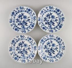 Four antique Meissen Blue Onion dinner plates in hand-painted porcelain