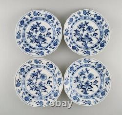 Four antique Meissen Blue Onion dinner plates in hand-painted porcelain