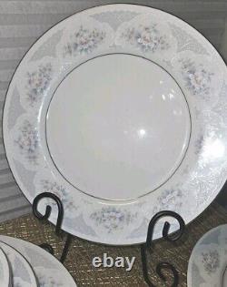 GORGEOUS! Fine China Dinnerware Sapphire by SILVERIE Rimmed In Platinum 20 Pc