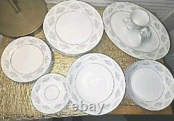 GORGEOUS! Fine China Dinnerware Sapphire by SILVERIE Rimmed In Platinum 20 Pc