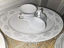 GORGEOUS! Fine China Dinnerware Sapphire by SILVERIE Rimmed In Platinum 20 Pc
