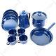 German LFGB Blue Enamel Multiple Cooking and Dinner Dining Set Outdoor Camping