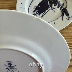 Gilitzer Porcelain Ocean Blue Dinner Plate Salad Saucer Set Of 9 Pieces